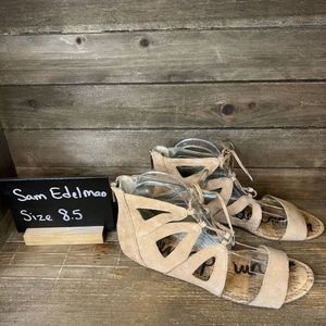 Womens Sam‎ Edelman Gladiator Tan Beige Suede Leather Sandals Size 8.5 M EUC